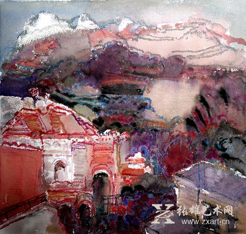 黄永生《城市化》水彩  56x54cm