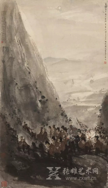 1482傅抱石 《夜破东羗图》设色纸本 立轴 一九四五年作 估价 15,000,000 — 20,000,000港币